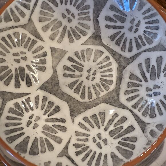 Crate & Barrel NICO  7” Terracotta Geometric Pattern Clay Glazed Soup Plate - Picture 5 of 10